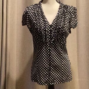 INC Black and White Detailed Polka Top, size large.